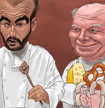 Karikatur FC Bayern München Pep Guardiola, Uli Hoeneß, Alfons Schuhbeck, Dominic Lübbecke